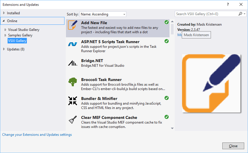 Visual Studio Extensions and Updates